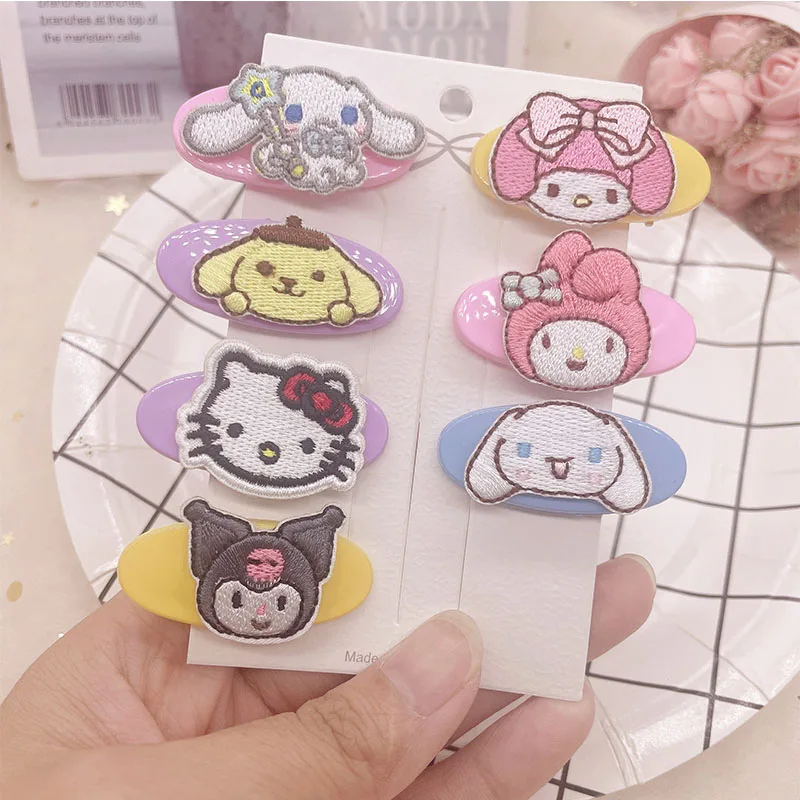 

2Pc/set Kuromi My Melody Cinnamoroll Pompompurin Hello Kitty Sanrio Kawaii Cartoon Cute Candy Barrette Anime Plush Girls Gift