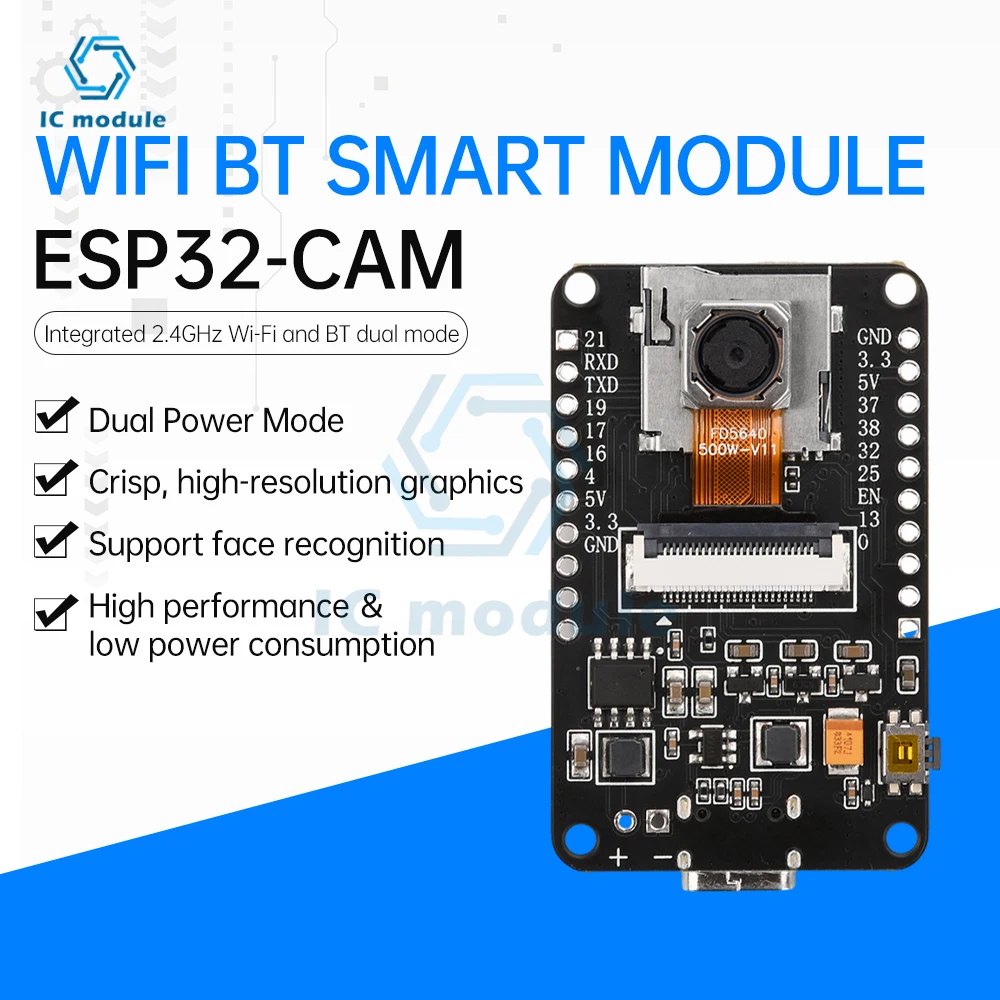 Плата разработки ESP32-CAM Модуль Wi-Fi Bluetooth CH340X OV5640 AF-72mm Камера 5MP