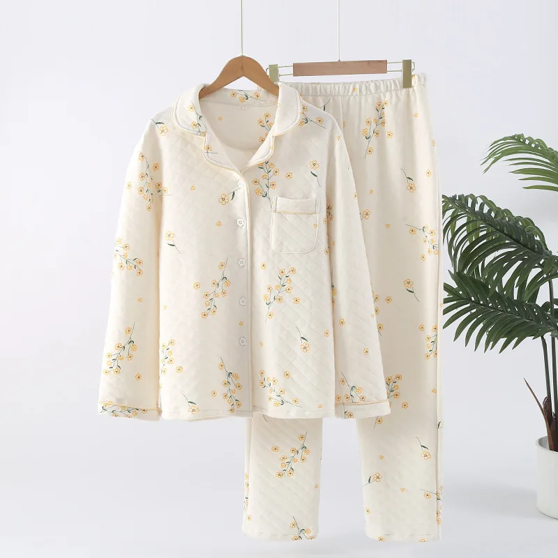 Утепленная одежда для сна из двух предметов женская домашняя пижама брюки