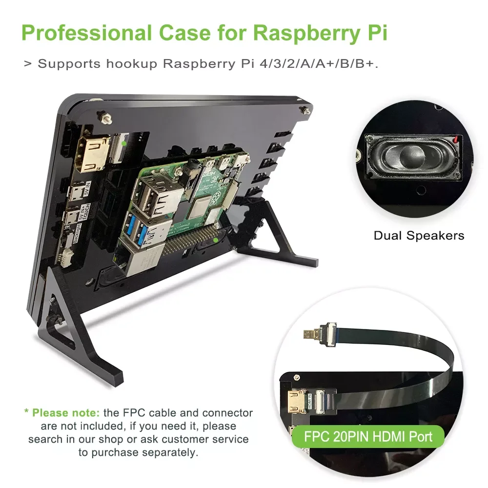 Raspberry Pi Display 7 inch 1024x600 Touch Screen Monitor with Dual Speakers, CPU Monitoring 7