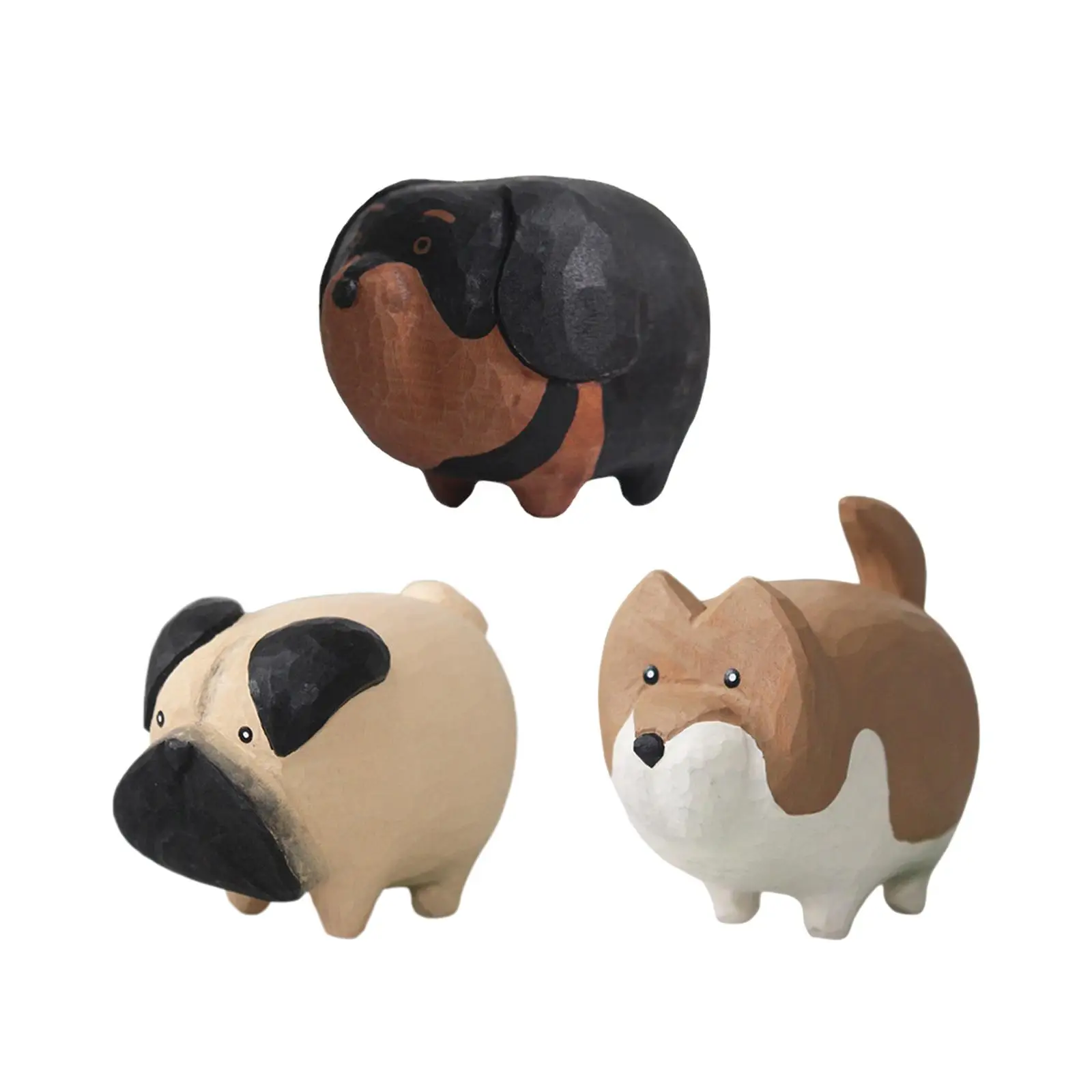 

Wood Carved Dog Figurine Cute Decor Exquisite Art Carving Work Mini Statue Puppy
