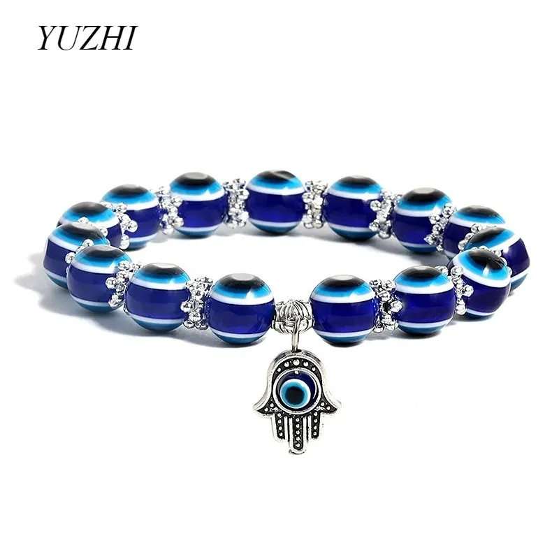 

1pcs Evil Turkish Lucky Blue Eye Hamsa Hand Fatima Palm Bracelets For Women Bead Charm Bracelet Handmade Jewelry Dropship