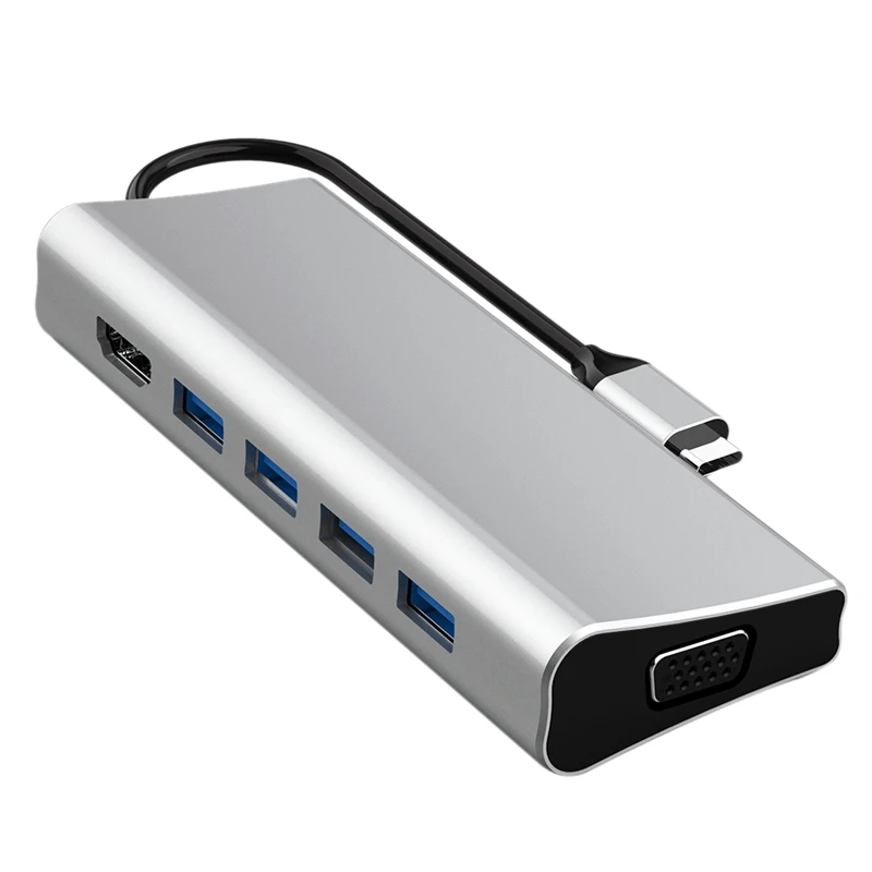 

USB C концентратор, многопортовый адаптер 11 в 1 с 4 портами USB, 4K HDMI SD/TF кардридер 60 Вт PD