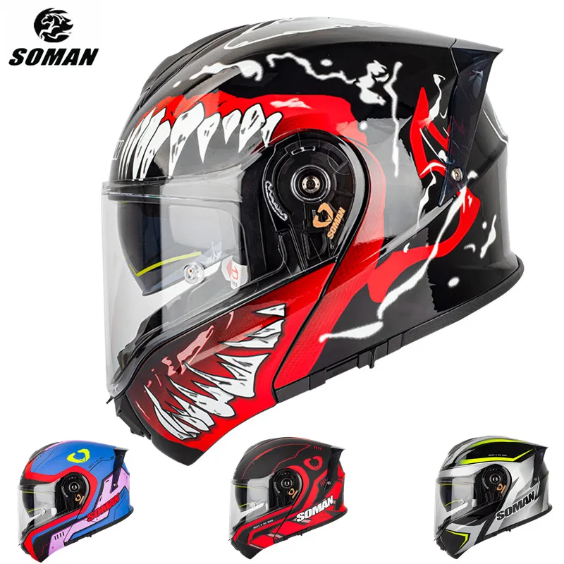 

2021 ECE Approved Casco Modulare Venom Gundam Cool Motorcycle Helmet Flip Up Cascos Full Face Motorbike Helmet with Rear Spoiler