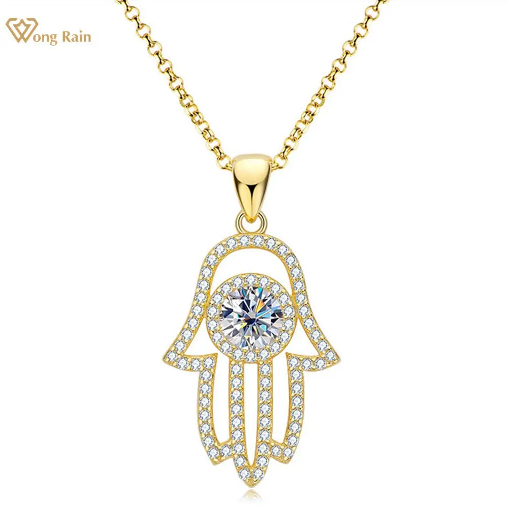 

Wong Rain 925 Sterling Silver 1 CT VVS1 D Color Real Moissanite Gemstone 18K Yellow Gold Pendent Necklace Fine Jewelry With GRA