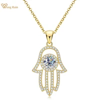 wong rain 925 sterling silver 1 ct vvs1 real moissanite gemstone 18k yellow gold palm pendent necklace fine jewelry with gra