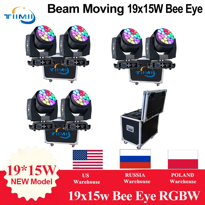 Бесплатный Flee Duty 1 - 5 Big Led Bee Eyes Beam Moving Head Light 19x15w Zoom DMX Сцена модулятор Wash Stage
