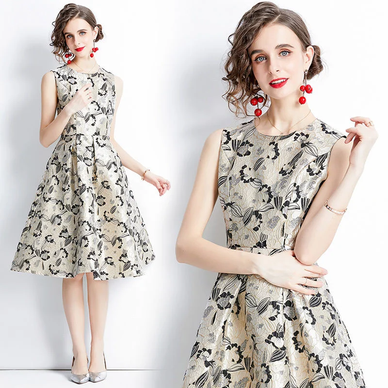 

New women's sleeveless Jacquard Dress in spring and summer of 2022 station Short dresses for women
