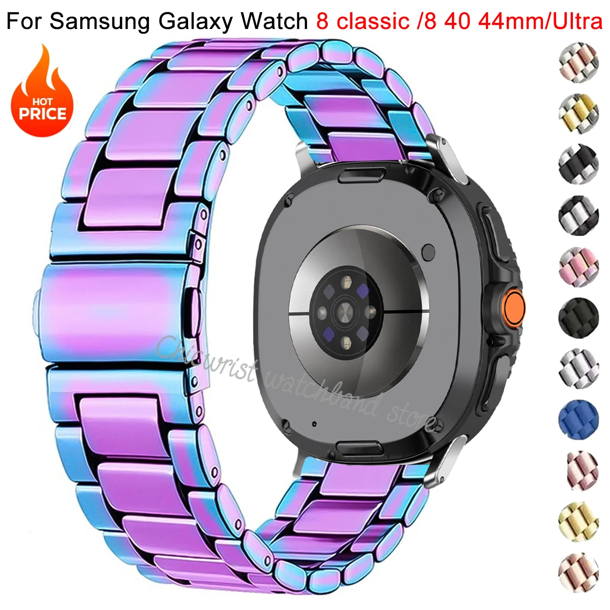 Фото Ремешок из нержавеющей стали для Samsung Galaxy Watch 8 classic 46, металлический ремешок для часов, браслет Correa для Galaxy Watch8 40, 44 мм, ультра-браслет №1