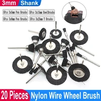 20pcs mix 3mm shank mini nylon bristle wire brushes polishing wheel brush die grinder for drill tool cleaning grinding polished