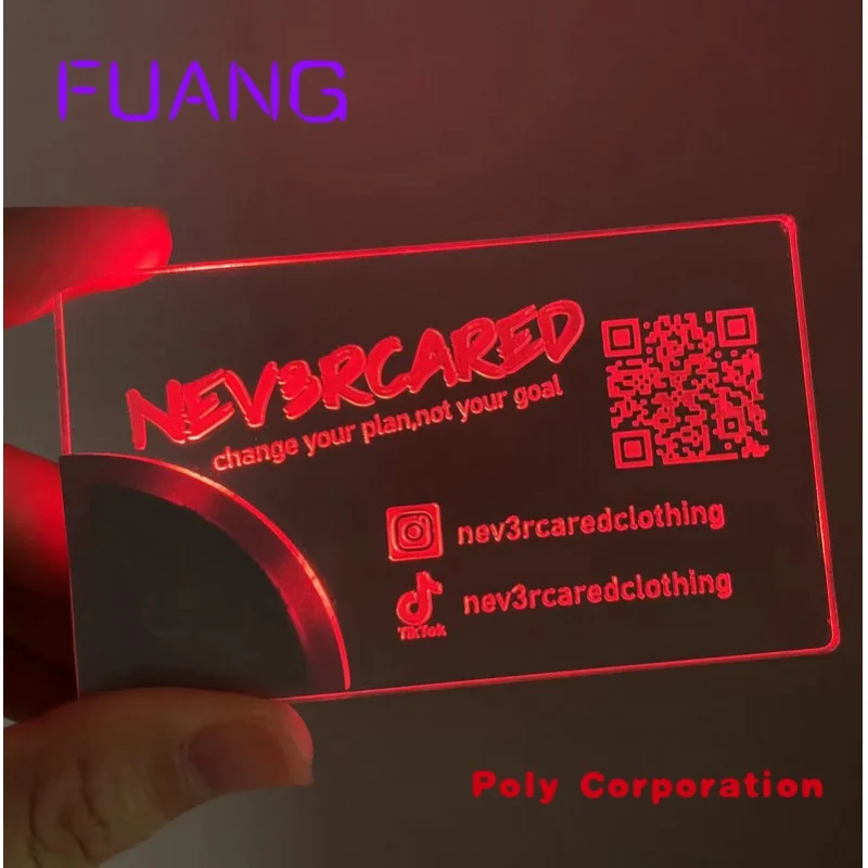 UV Logo or Laser Engraved Luxury LED Credit Card Acrylic Light up Business Card Design Logo Luminous Name card