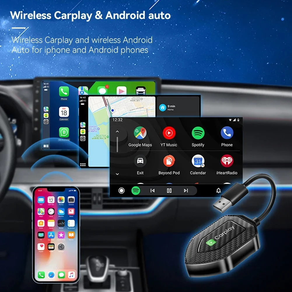 2 в 1 Carplay Android Auto Mini Box Беспроводной адаптер Проводной к беспроводному для телефона