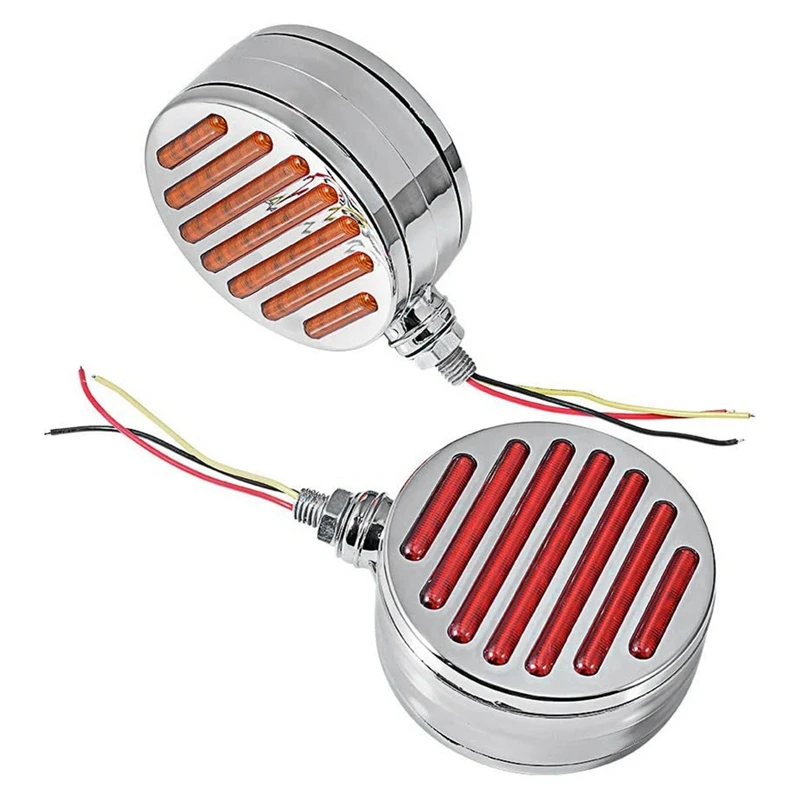 

2 Pcs Double Face Light 4Inch Round Red Amber With Housing Chrome For TRUCK FENDER TAIL CORNER TURN SIGNAL BRAKE LAMP
