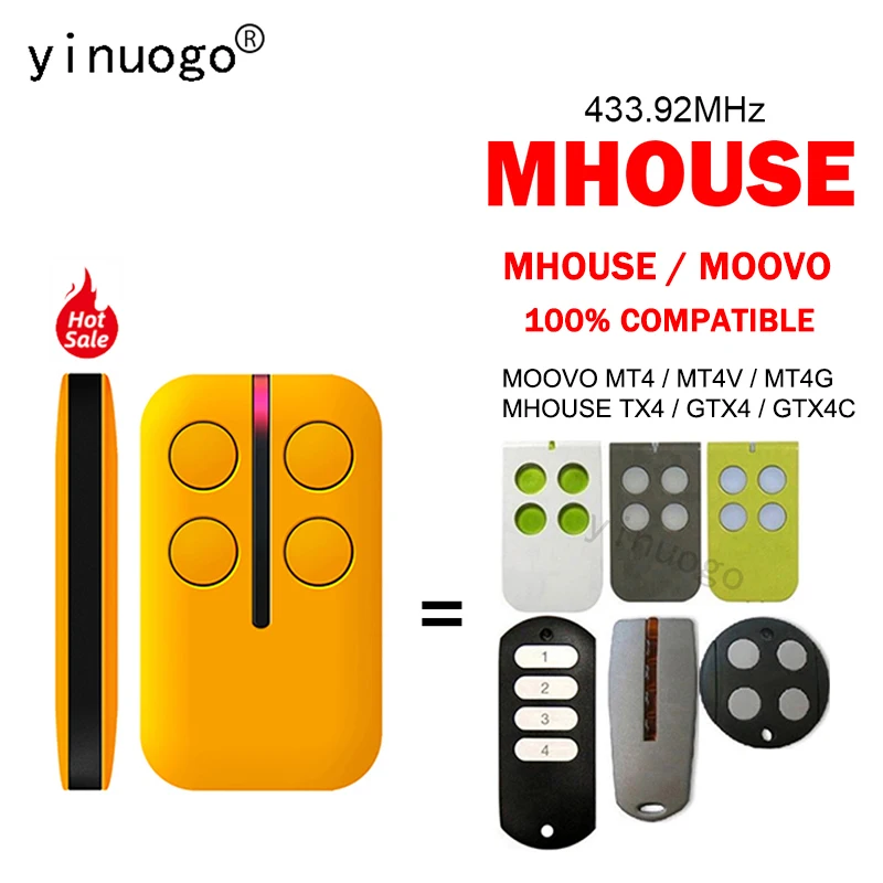 100% клон MHOUSE GTX4 GTX4C TX4 гаражная дверь пульт дистанционного управления 433,92 МГц скользящий код для MOOVO MT4 MT4V MT4G пульт дистанционного управления гаражом