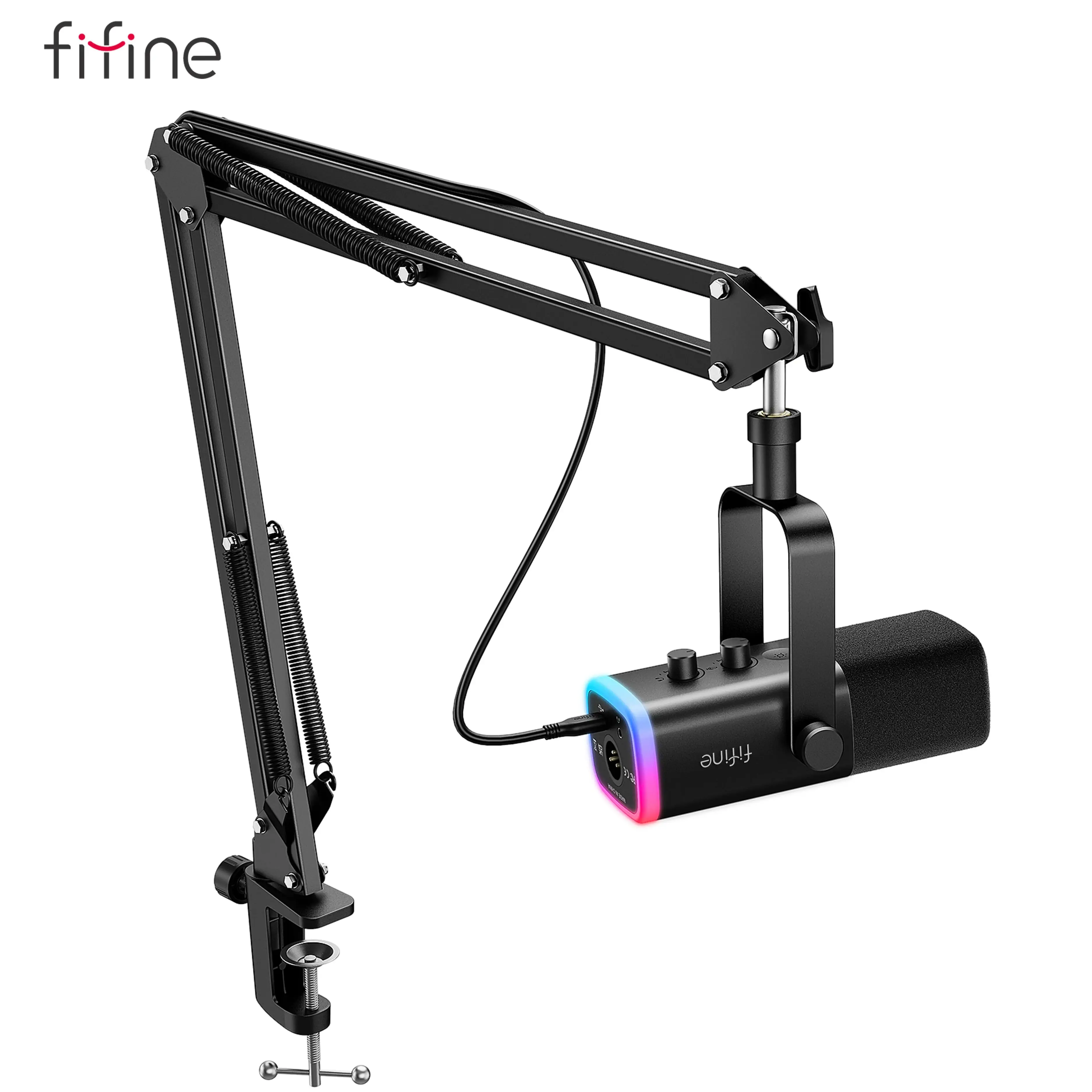 Фото FIFINE Набор игрового микрофона XLR/USB с подставкой, набор динамических микрофонов RGB для ПК, PS5/4 — AM8T №1