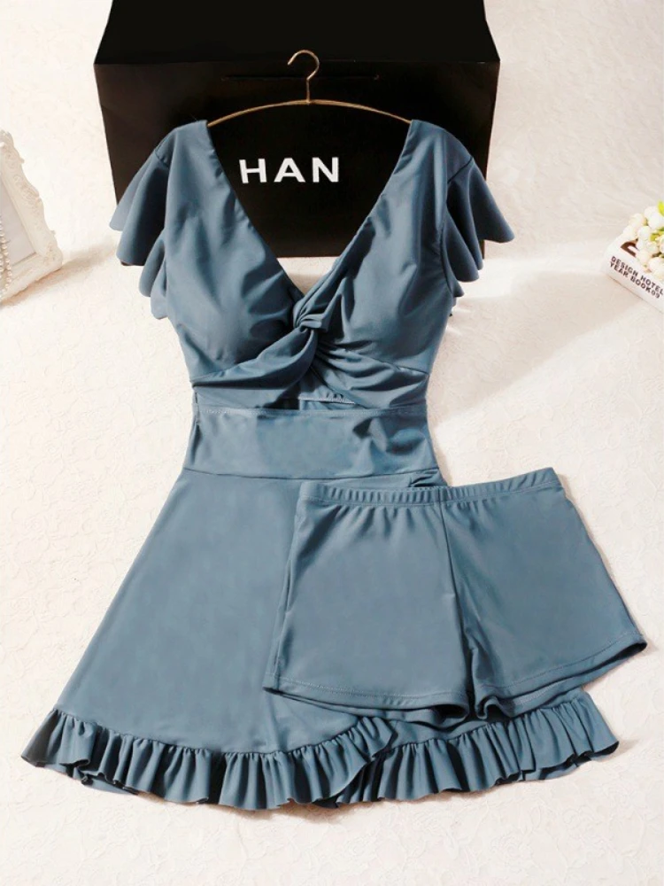 Женский костюм для плавания корейское облегающее платье с открытой спиной