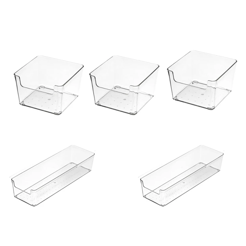 

5Pcs Transparent Drawer Storage Box Coverless Desktop Kitchen Organizer Box Cosmetic Storage Box