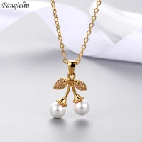 fanqieliu gold color vintage leaf s925 stamp zircon pearl pendant necklace for woman new jewelry gift girl fql21190