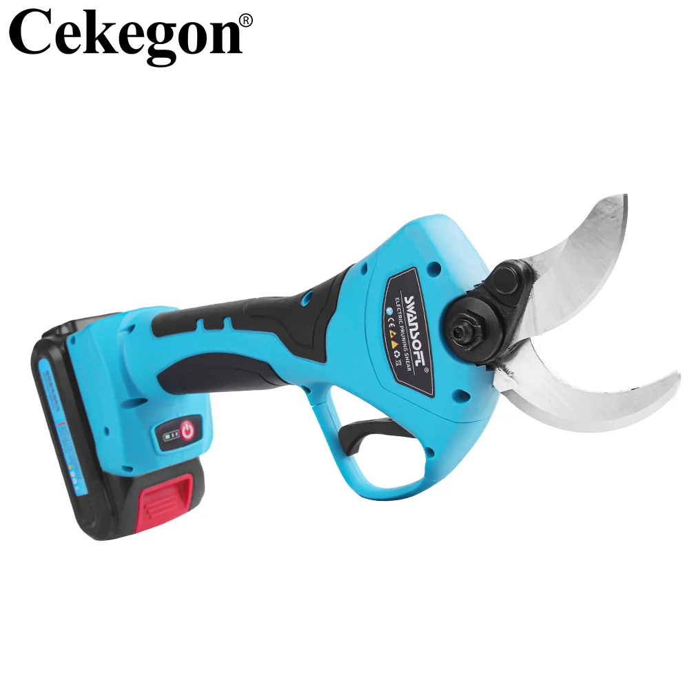 EU Plug 21V Cordless Pruner Electric Pruning Shear with 2pc Lithium-ion Battery Efficient Tree Bonsai Pruning Branches Cutter