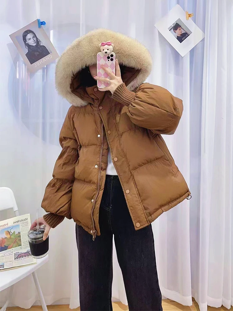 Canada 2023 Duck Down Jackets Coats for Women with Large Real Natural Fox Fur Hood Parka Yellow Pink Cream Khaki Black Oversized