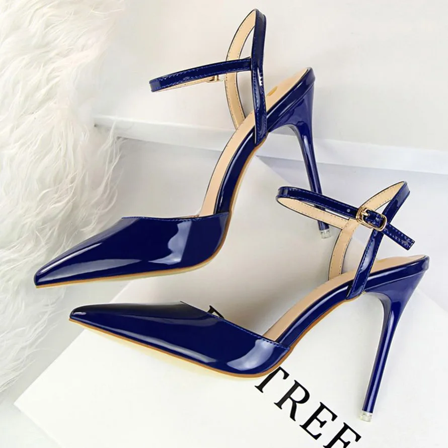 Босоножки BIGTREE женские из лакированной кожи высокий каблук заостренный носок