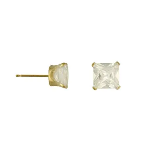 

4x4mm Princess Cut CZ 10kt Yellow Gold Stud Earrings
