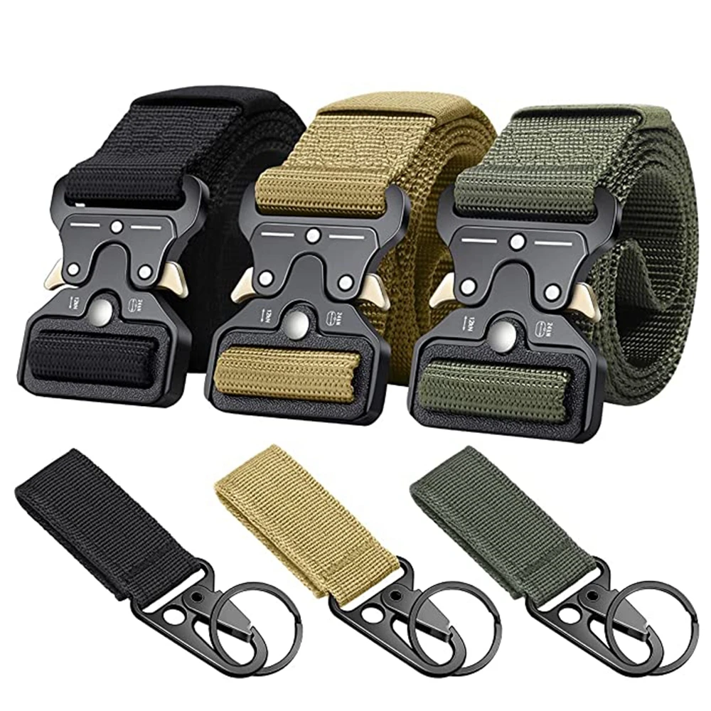 3-pack Tactical Belt Military Riggers Belts For Men Heavy-duty Quick-release Metal Buckle With Extra Molle Key Ring Holder Gears