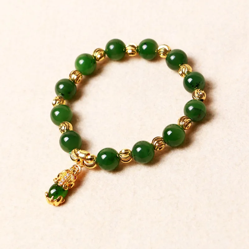 

Natural Green Jade Pixiu Bracelet Men Women Pulsera Feng Shui Wealth Brave Troops Jasper Bracelets Nephrite Jades Lucky Amulet