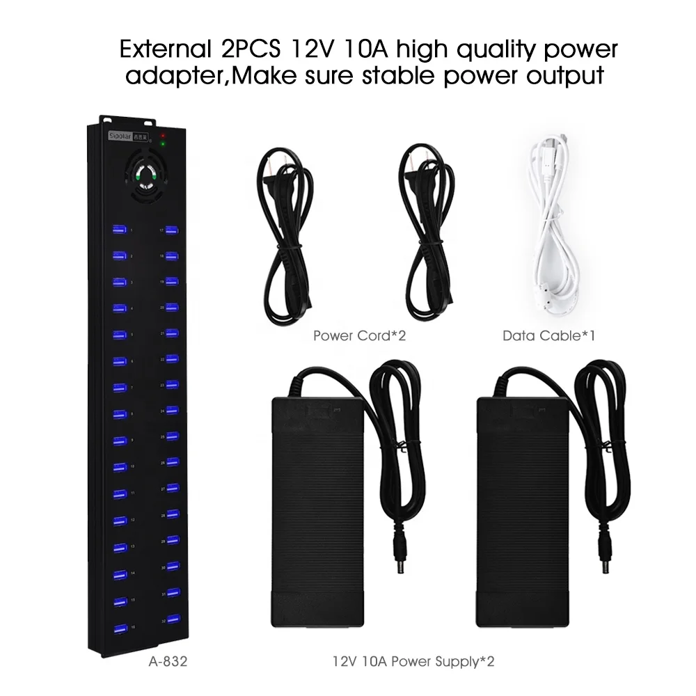 USB-хаб Sipolar 240 Вт на 32 порта, 40 портов, 50 портов с индивидуальными выключателями и адаптером питания 12В 10А*2шт A-832 (art.: 3920dab85757b) - 3920dab85757b