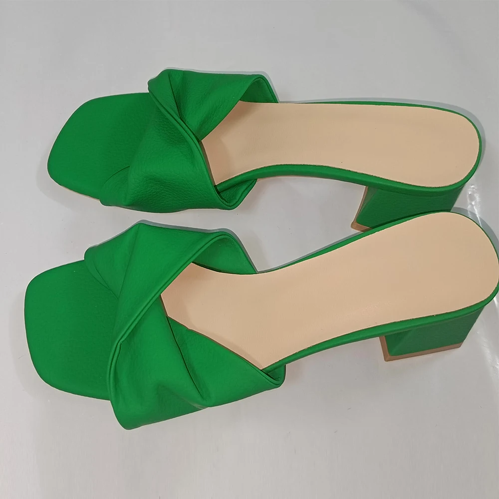 

2024 Summer Women's Designer High Heel Slippers Mules Low Heel Dress Party Shoes PU Women's High Heel Shoes