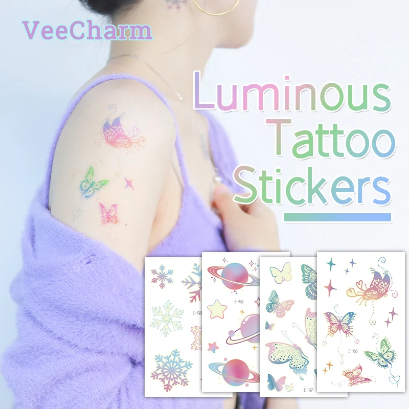 Светящиеся временные тату-наклейки VeeCharm с изображением небесного пера бабочки