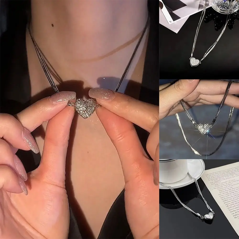 Женское многослойное ожерелье с подвеской в виде сердца серебристого цвета