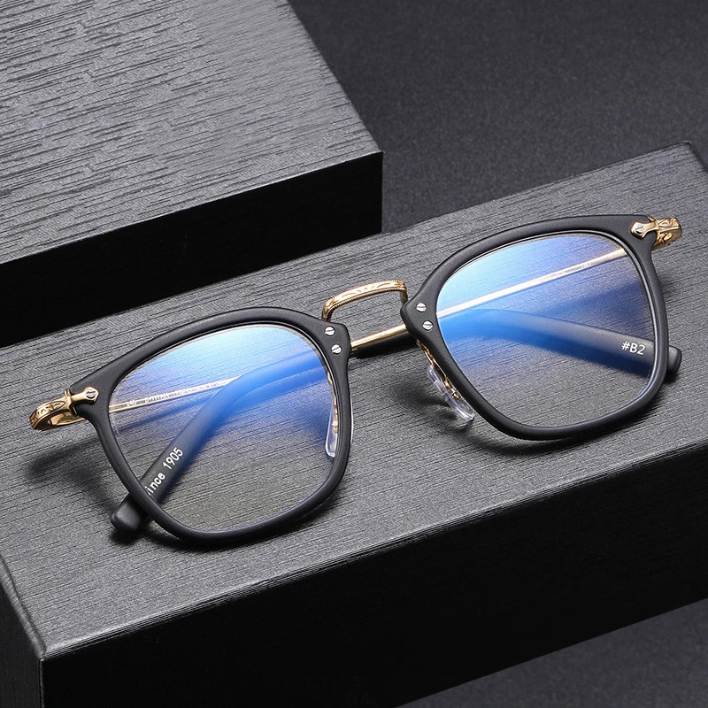 Japanese Handmade Square Glasses Frame Men Vintage Titanium Acetate Optical Eyeglasses Women Retro Full Rim Myopia Spectacles