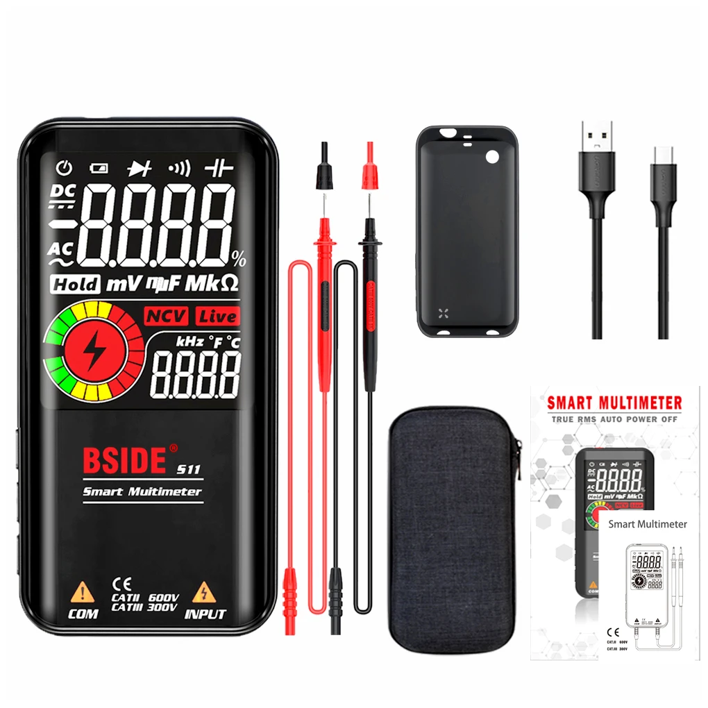 

S11 Цифровой интеллектуальный мультиметр Цветной ЖК-дисплей 9999 Цифровой конденсатор постоянного и переменного напряжения Ом Диод NCV Гц Тестер DMM