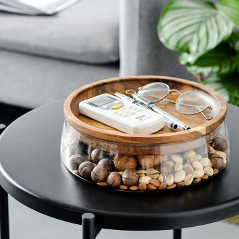 

Home high-grade fruit tray creative European Acacia double-layer glass dried fruit melon seeds hard fruit tray candy storage box