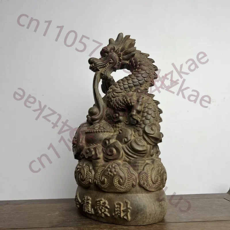 Фото Резная вручную статуэтка дракона из агарового дерева - 7,87 x 4,33 дюйма, китайская скульптура дракона, фигурка дракона Фэн-шуй для привлечения богатства, для домашнего декора №2