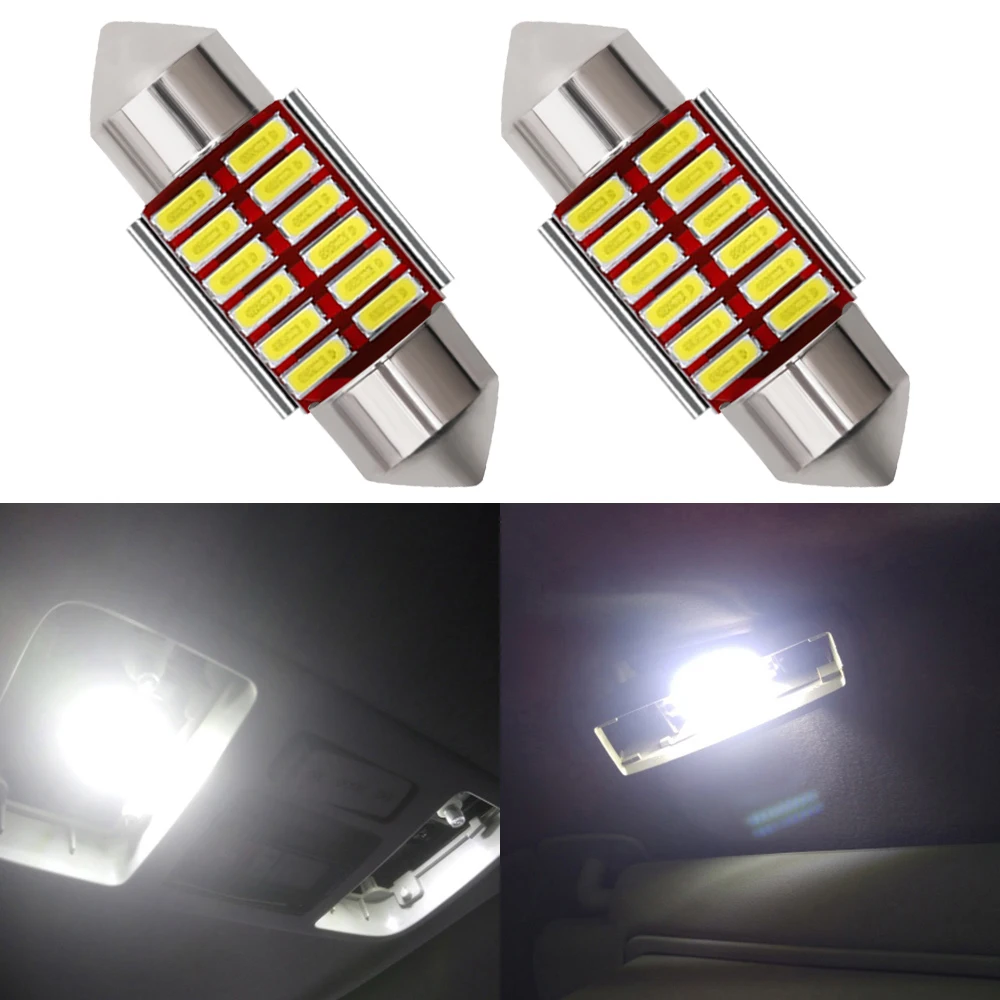 

2PCS Car C5W C10W LED 12V Roof Infinity Dual Tip 4014 Patch 12/16/20/24SMD High Light Read License Plate Trunk Good Cooling