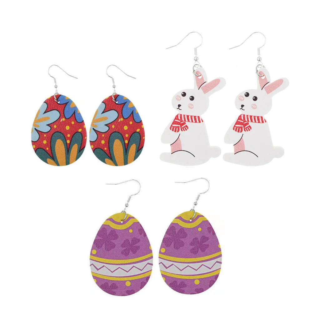 

3 Pairs Earrings Teardrop Egg Rabbit Holiday Earrings Dangle Earrings for