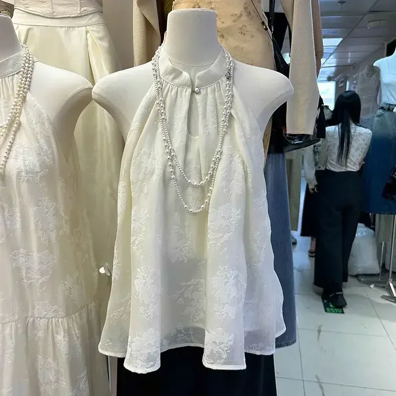 Летний французский супер фея 2024 воротник-стойка Холтер свободный пуловер с