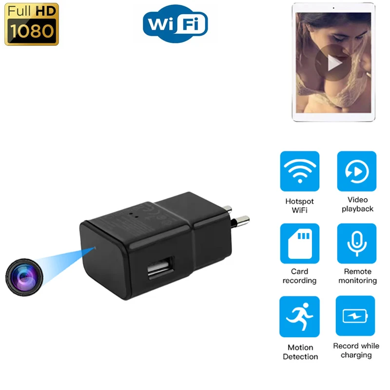 

Беспроводное зарядное устройство для мини-камеры, 1080p, Wi-Fi, 5 В