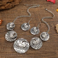 new vintage carved round necklace jewelry set womens india india silver color sweater chain jewelry