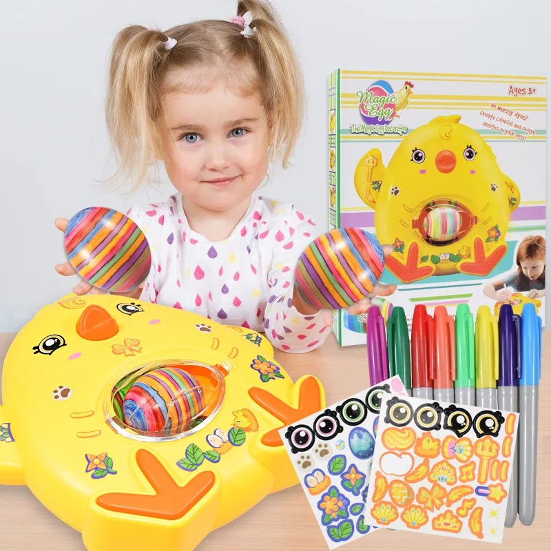 

Funny DIY Chick Easter Egg Painting Machine with 8pcs Watercolor Pen DIY Drawing Educational Interactive Game Toys for Children