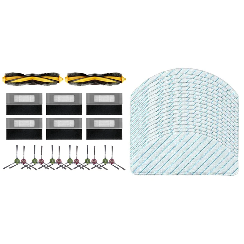 

2 Set Vacuum Cleaner Parts: 1 Set Main Brush Side Brush Hepa Filter & 1 Set Microfiber Mopping Pads