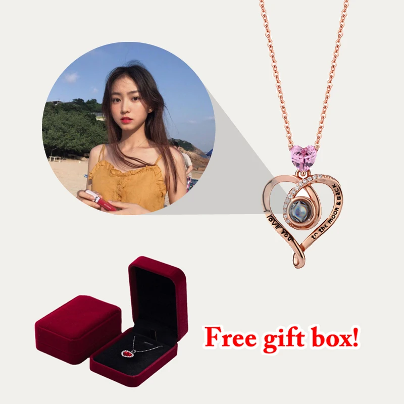 S925 Custom Photo Projection Necklace Love Heart Zircon Jewelry With Gifts Box 2023 Trendy Luxury Accessories Valentine Present