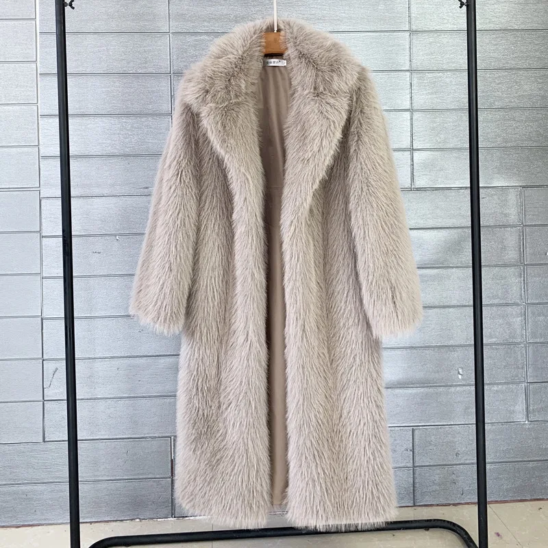 Autumn and Winter 2022 Women's Long Suit Collar Overcoat Fashion Faux Fur Coat Casaco Feminino De Inverno Super Quente