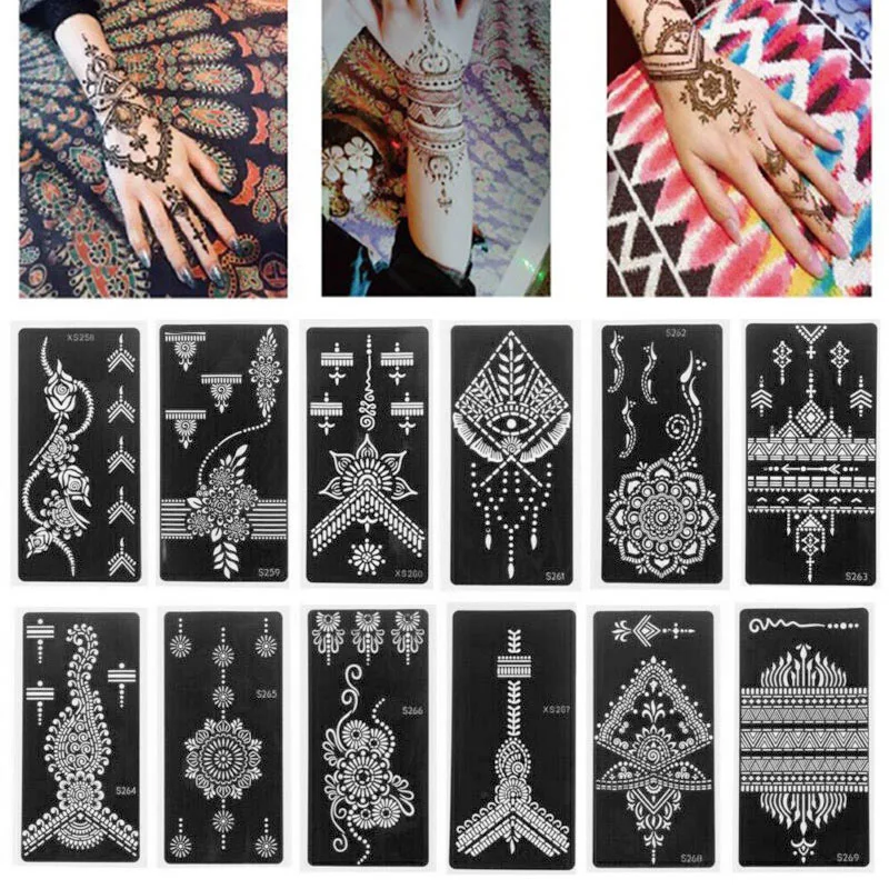 

Водостойкая Временная тату-наклейка, хна, менди, тотем, искусственная бабочка, цветок, руки, пальцы, боди-арт, искусственная татуировка для ж...