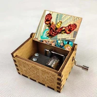 wooden hand crank marvel avengers print music box ironman spiderman figures theme castle in the sky home decorate gift for kids