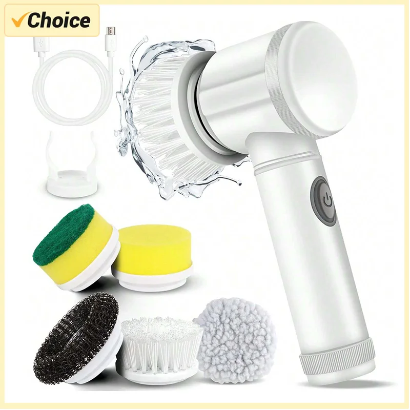 Электрический вращающийся скруббер с 5 сменными насадками Мощная щетка для