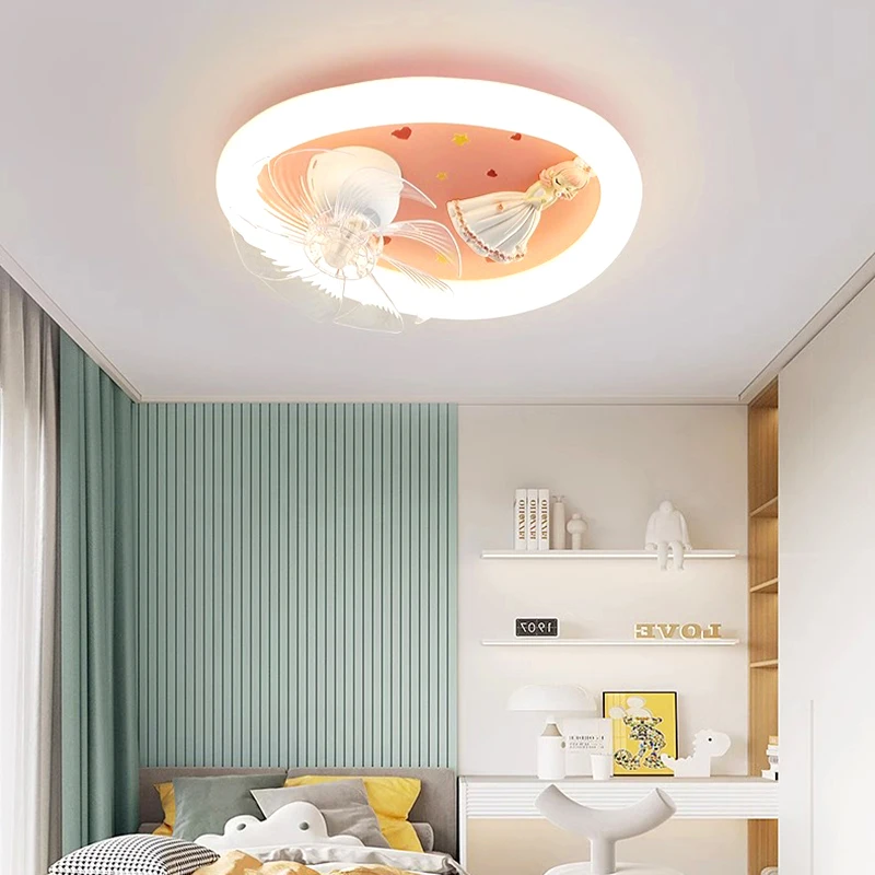 Скандинавский розовый потолочный вентилятор для спальни со светодиодной