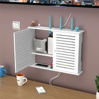 Wireless WIFI Router Storage Box Bins Cable Power Plus Wire Bracket Wall Hanging Organizer Rack Home Office Holder Study Holder